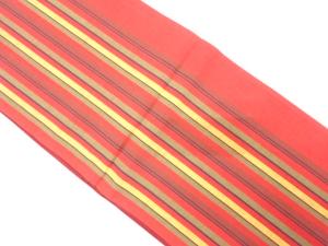 綿紬　縞模様織り出し　全通袋帯